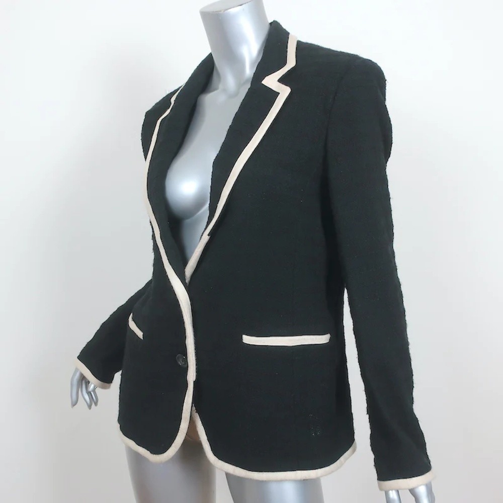 Isabel Marant Etoile Tweed Blazer Fania Black Cotton-Blend Size 42 - Picture 2 of 8